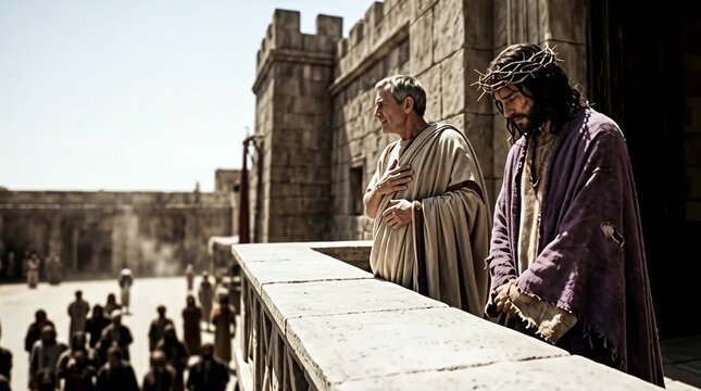Pilate presenting Jesus with crown of thorns to the crowd