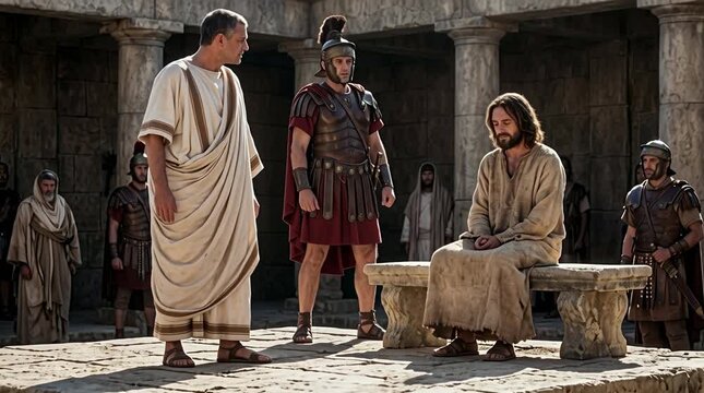 Jesus sitting on the judge's bench at Gabbatha