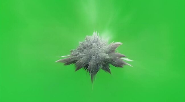 Dramatic gray smoke explosion on green screen background with dynamic motion and seamless loop, symbolizing energy and intensity for multimedia content