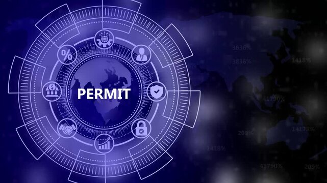 Digital Global Network Interface with Permit Icon and World Map Background image photo