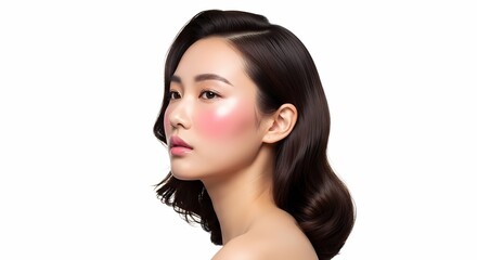 Fototapeta premium Beautiful Asian Woman with Glowing Skin and Makeup, Side Profile