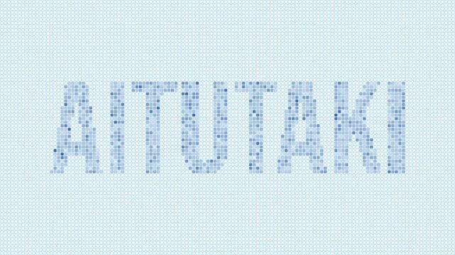 Aitutaki dotted map animation. Digital style shape of the island. Aitutaki shape and title blue dots appear with flickering effect. Cook Islands. Modern Intro, outro, title, logo video.