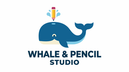 Obraz premium A playful logo showcasing a whale with a pencil, designed to represent creativity and imagination, ideal for a fun and engaging art or design studio.