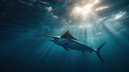 Obraz premium Majestic Marlin Swimming in Deep Ocean