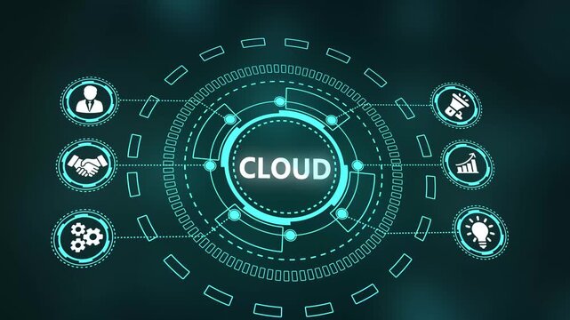 Cloud Computing Technology Concept with Network Diagram and Digital Icons Keywords: Cloud computing, cloud, technology, network, diagram, digital, data, service, connection, system