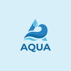 Fototapeta premium An elegant aqua logo showcasing stylized waves and a water droplet, representing freshness, purity, and the essence of water in a modern, minimalistic design.