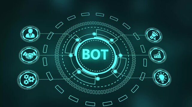 Bot Technology Concept with Network Diagram and Digital Icons Keywords: Bot, chatbot, automation, technology, network, diagram, digital, data, service, connection, system, computing