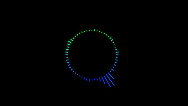 4K video circle audio spectrum loop with sharp frequency spikes and smooth radial motion on alpha channel background.