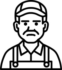 Obraz premium Hand Drawn Elderly Farmer Man Black and White Illustration in Minimal Solid Art Style Design