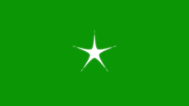 Twinkling sparkle stars animation with glowing glitter trails, white cartoon blinking stars in flat vector doodle style, smooth loop on green screen background