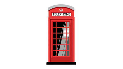 Obraz premium Classic red telephone booth with glass panels and a silver roof against a plain white background.