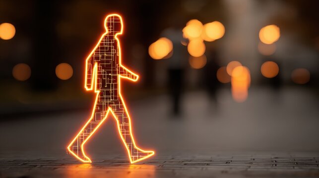 Person walking on sidewalk representing biohack endurance enhancer icon concept roadmap for personal improvement