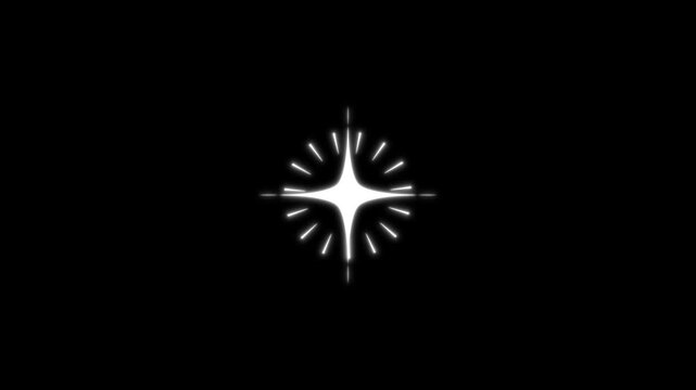 Star glitter twinkle animation with white cartoon stars blinking, flat vector doodle sparkle style, glowing shine effects and soft light trails on black background