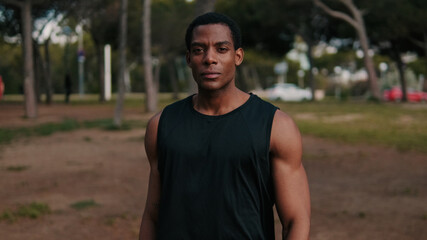 Fototapeta premium Athletic Black Man in Park Portrait
