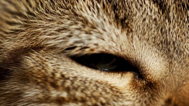 Close up of a brown tabby cat eye with beautiful green and gold