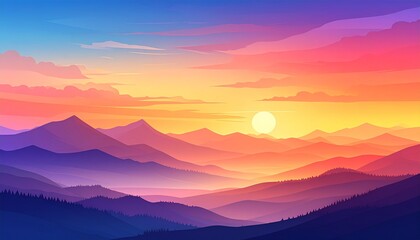 Obraz premium Vibrant sunset over layered mountains with gradient sky