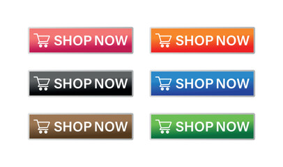Fototapeta premium Shop Now Buttons, Colorful Call to Action Buttons with Shopping Cart Icon