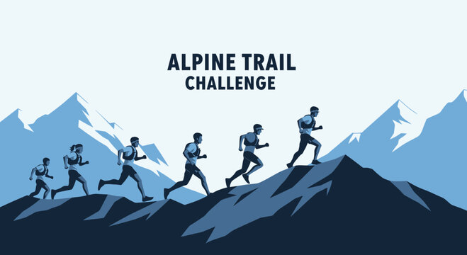 Alpine Trail Challenge Depicting Runners Conquering Mountains in Athletic Endurance