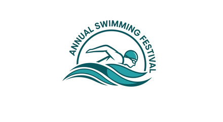 Naklejka premium Annual Swimming Festival Logo Depicting Athlete Swimming in Water, Simple Design