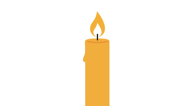 Yellow candle with burning wick flame.