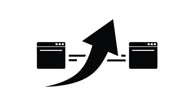 Website migration, data transfer, upgrade icon, SEO optimization, arrow, vector