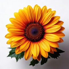 Obraz premium Top-down vibrant sunflower with dark center & leaves