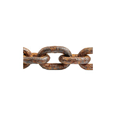 Obraz premium Corroded rusty chain links closeup heavy metal texture industrial strength connection aged steel surface rough detail isolated on white background