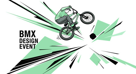 Obraz premium BMX Freestyle Rider Executes Dynamic Aerial Trick With Explosive Graphic Elements