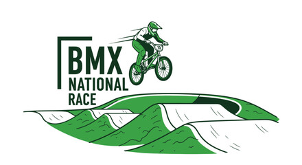 Obraz premium Bmx National Race Action Rider Leaping Over Dirt Track Jumps