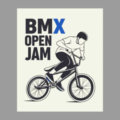 Obraz premium BMX Open Jam Poster Featuring a Rider Performing a Stunt in Monochrome Design
