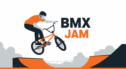 Obraz premium BMX Jam Freestyle Biker Performing Dynamic Jump Over Ramp