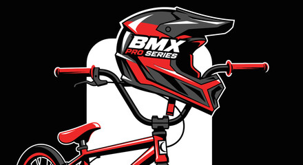 Obraz premium BMX Pro Series: Bold Graphic Depicting Bike and Protective Gear in Striking Color Scheme
