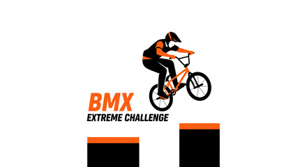Obraz premium Bmx Rider Performing A Jump In An Extreme Challenge Competition With Bold Text