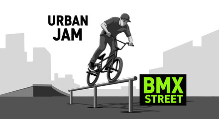 Obraz premium BMX Rider Performing a Skillful Stunt in a Modern Urban City Environment