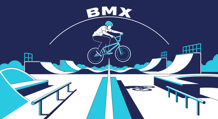 Obraz premium BMX Rider Performing Stunt In An Artistic And Dynamic Graphic Illustration Design
