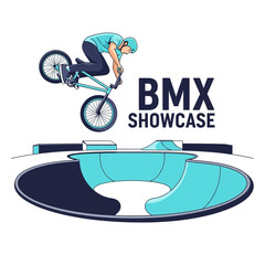 Obraz premium BMX Rider Performing Stunt in a Skatepark, Graphic Illustration for Sports and Recreation