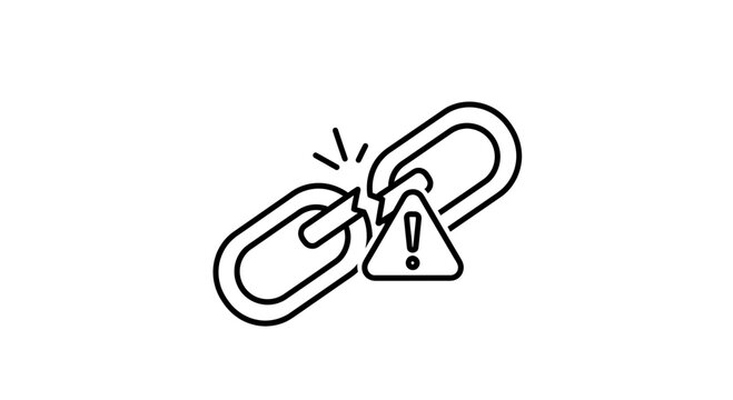 Broken Chain Link with Warning Sign Icon, Symbolizing Connection Failure and Error