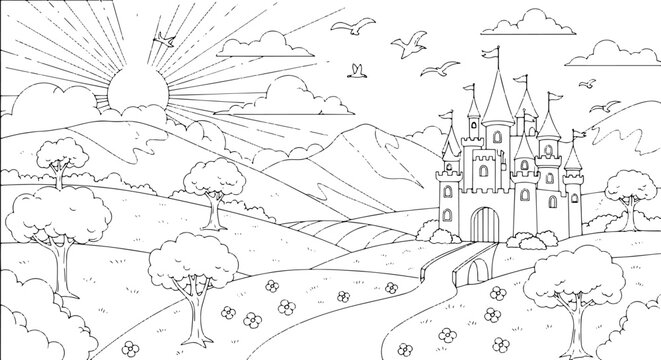 A large castle with towers standing.