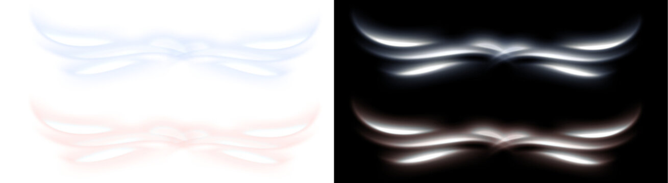 A PNG image of&nbsp;Abstract glowing ethereal light streaks forming elegant curved wave patterns in contrasting white and black environments on transparent background