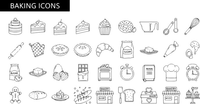 Baking icons and kitchen tools.
