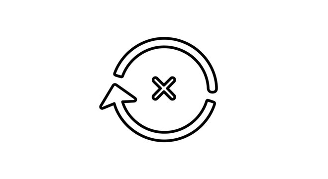 Circular arrow with cross inside, representing refresh failed, error, or retry action