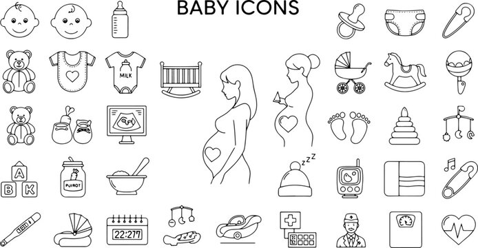 Baby icons on white background.