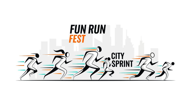 City Sprint Fun Run Fest: Energetic Illustration of a Fun Run Event in an Urban Landscape