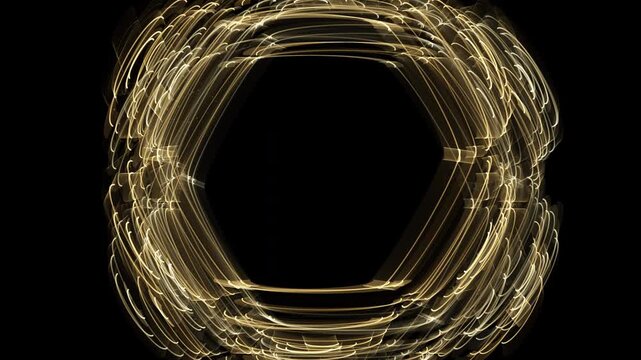 Layered Hexagonal Ring Framing a Black Void in Gold and Amber. Created in After Effects.
