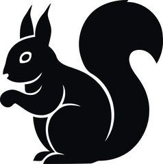 Obraz premium A black silhouette of a squirrel sitting on its haunches with bushy tail and perked up ears
