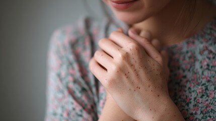 Fototapeta premium woman have problem with dust mites allergy bedding hand scratching her itchy and rash skin
