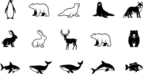 Collection of arctic and marine animal silhouettes © MD. MAMUNAR RASHID