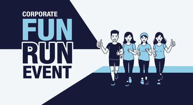 Corporate Fun Run Event Illustration Featuring People Running and Showing Thumbs Up in Vector Style