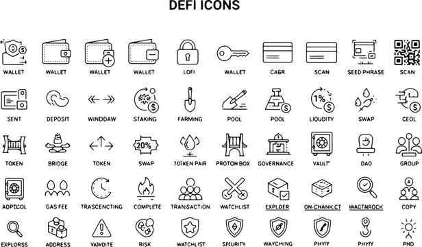 Defi icons on white background.
