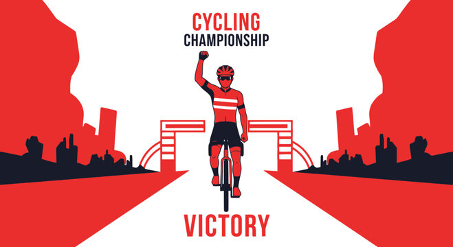 Cycling Champion Celebrates Victory With Raised Fist at Finish Line Triumphantly